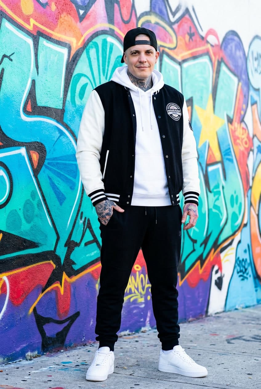 Tony — founder of Memento Mori, in front of graffiti wall