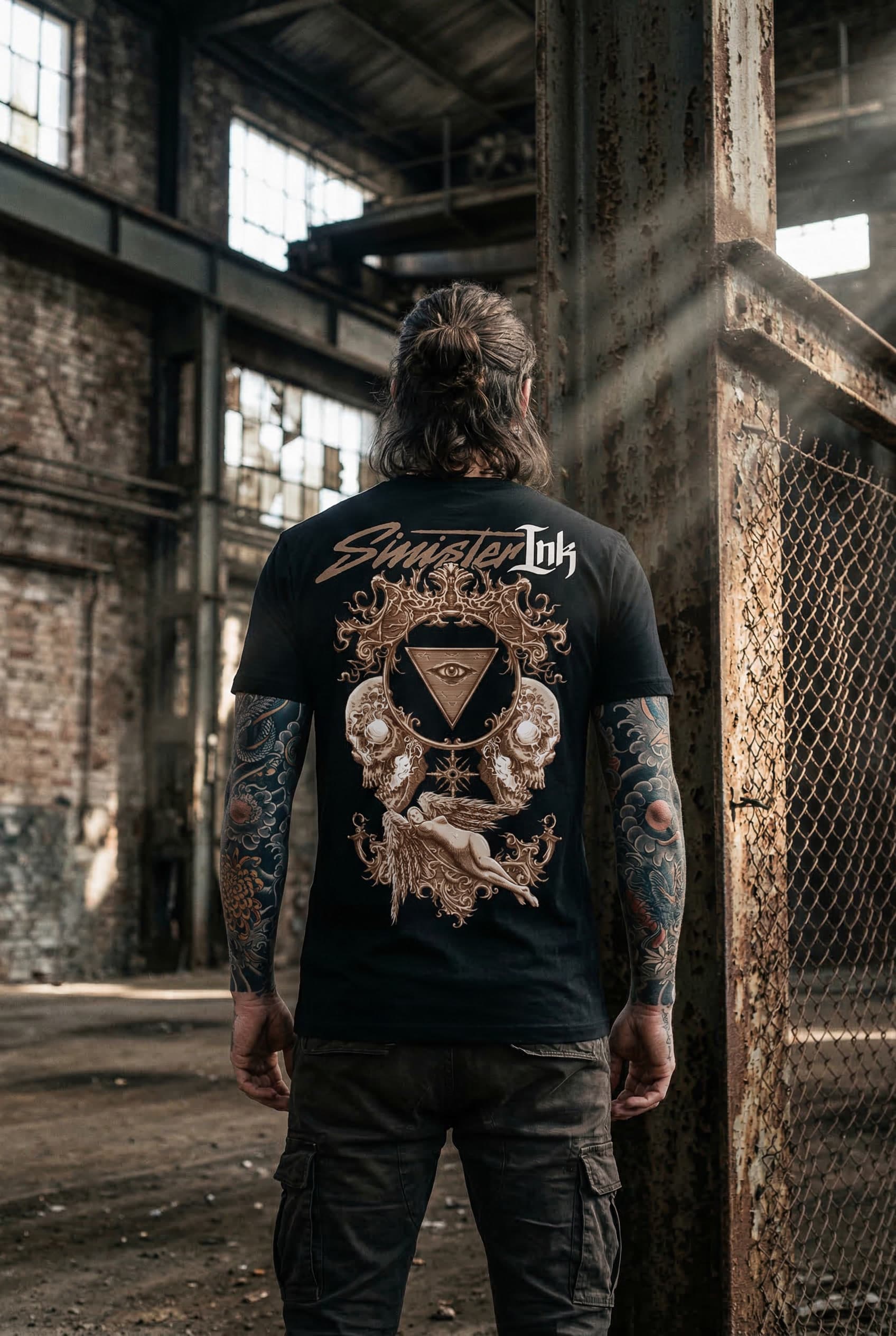 Fallen Angel Tee — Male Model Warehouse Back View