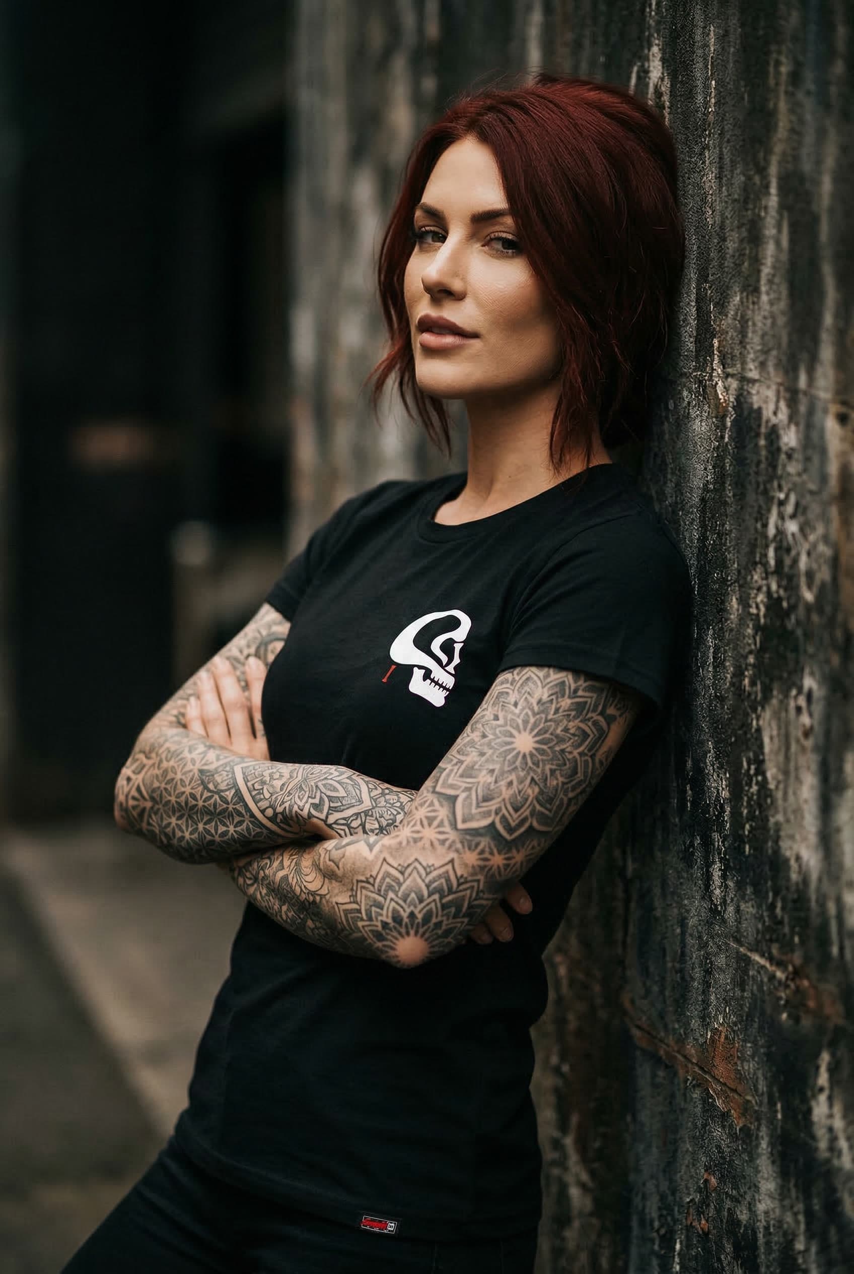 Fallen Angel Tee — Female Model Three-Quarter Front