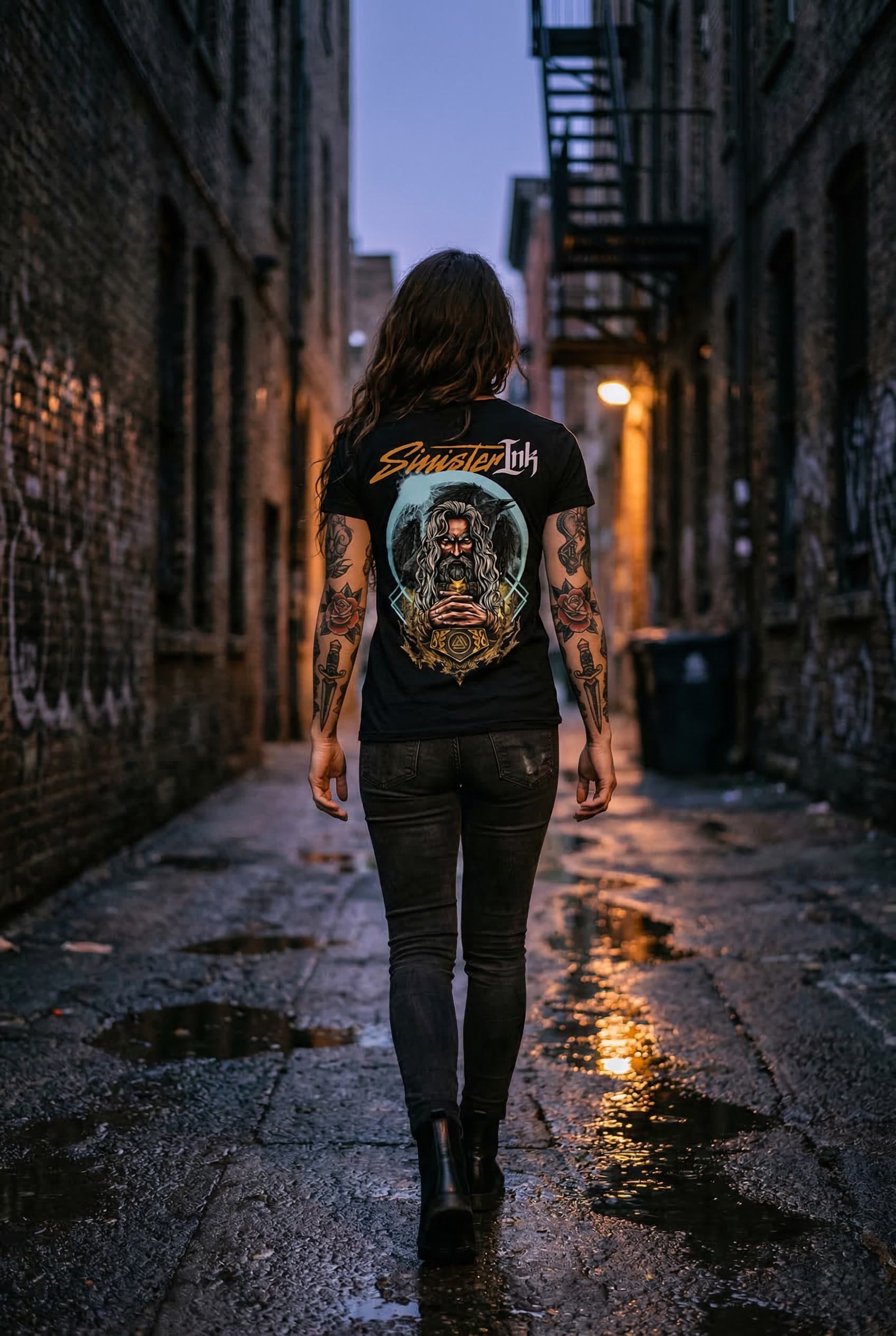 Odin Tee — Female Model Urban Back View