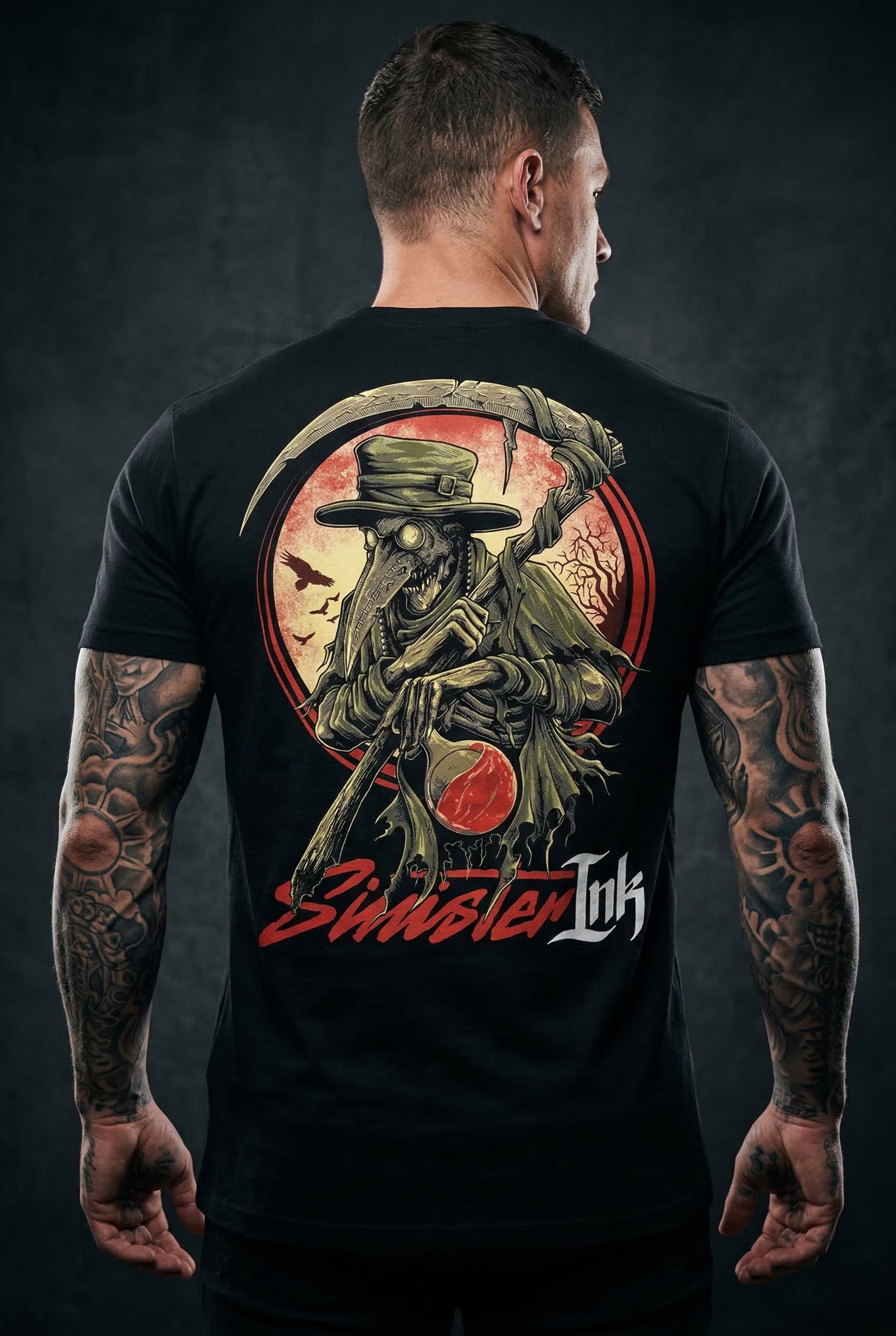 Plague Doctor Tee — Male Model Studio Back View