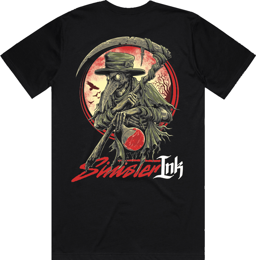 Plague Doctor Tee Back Design Flat Lay