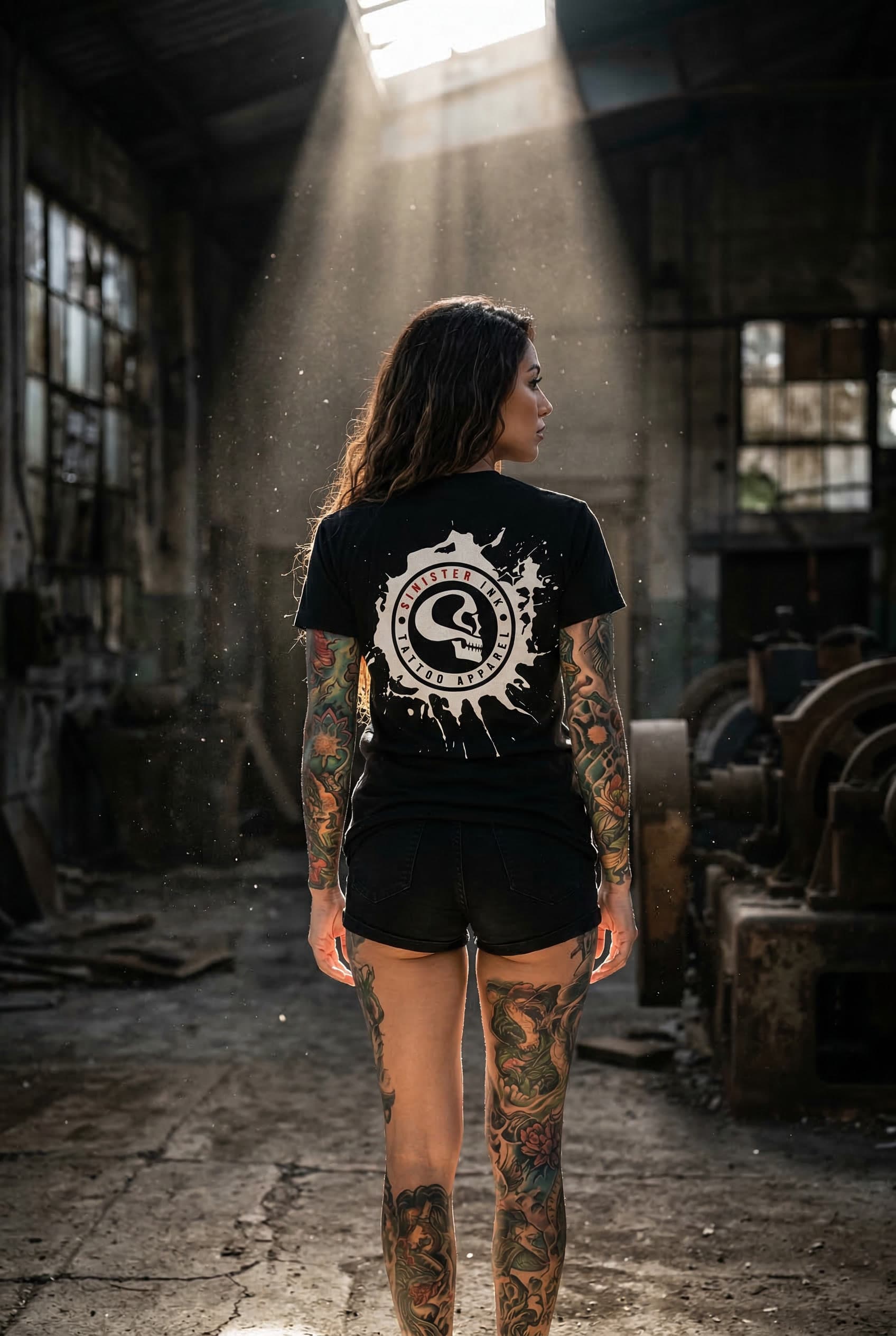 Sinister Ink Original Tee — Female Model Editorial Back View