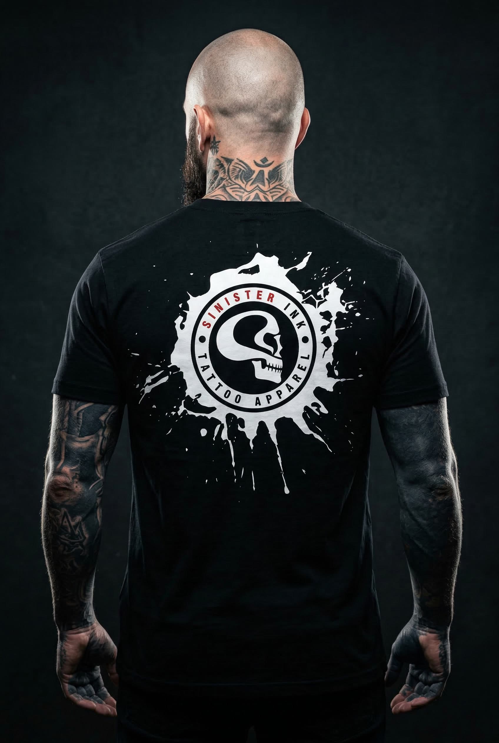 Sinister Ink Original Tee — Male Model Studio Back View
