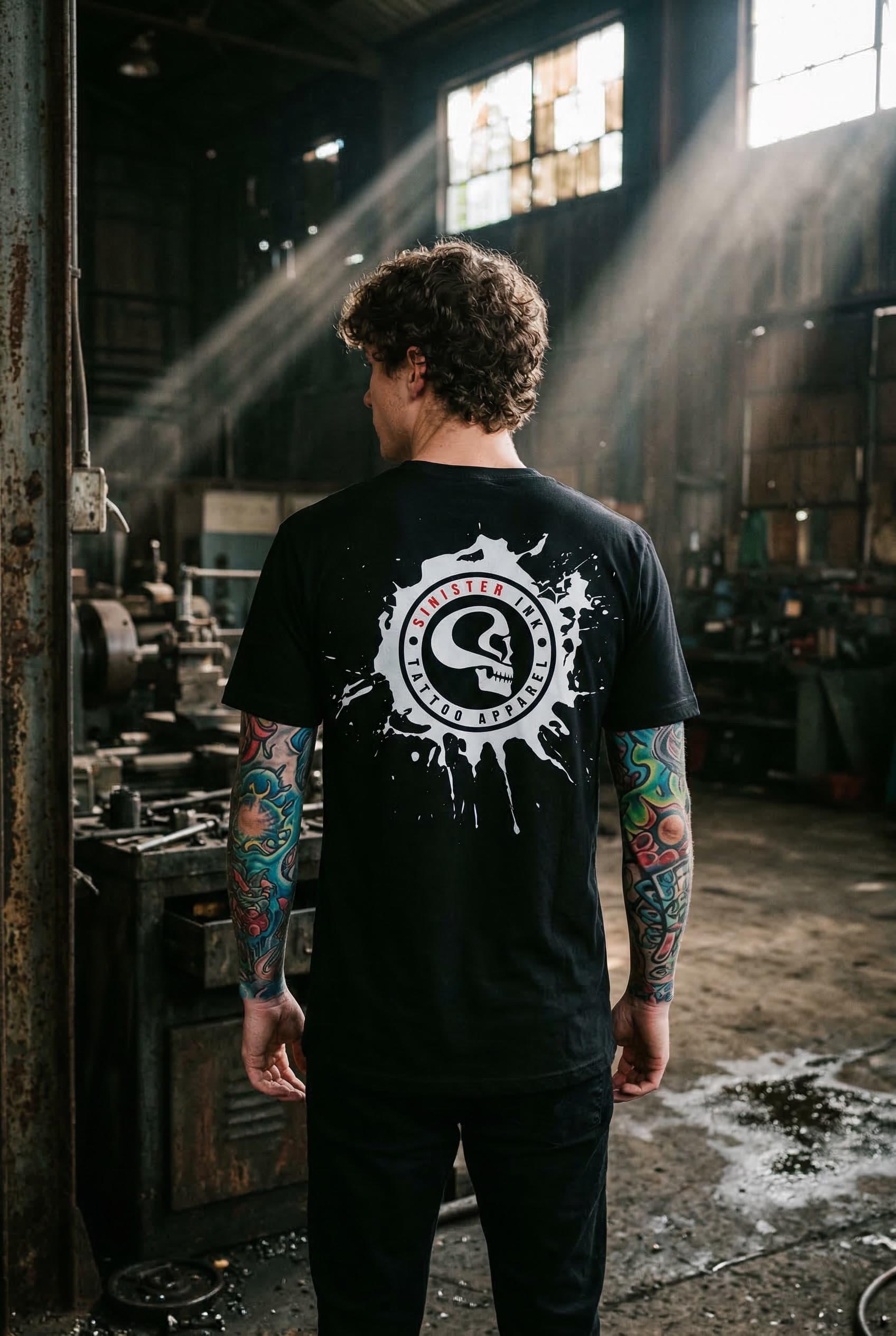 Sinister Ink Original Tee — Male Model Warehouse Back View