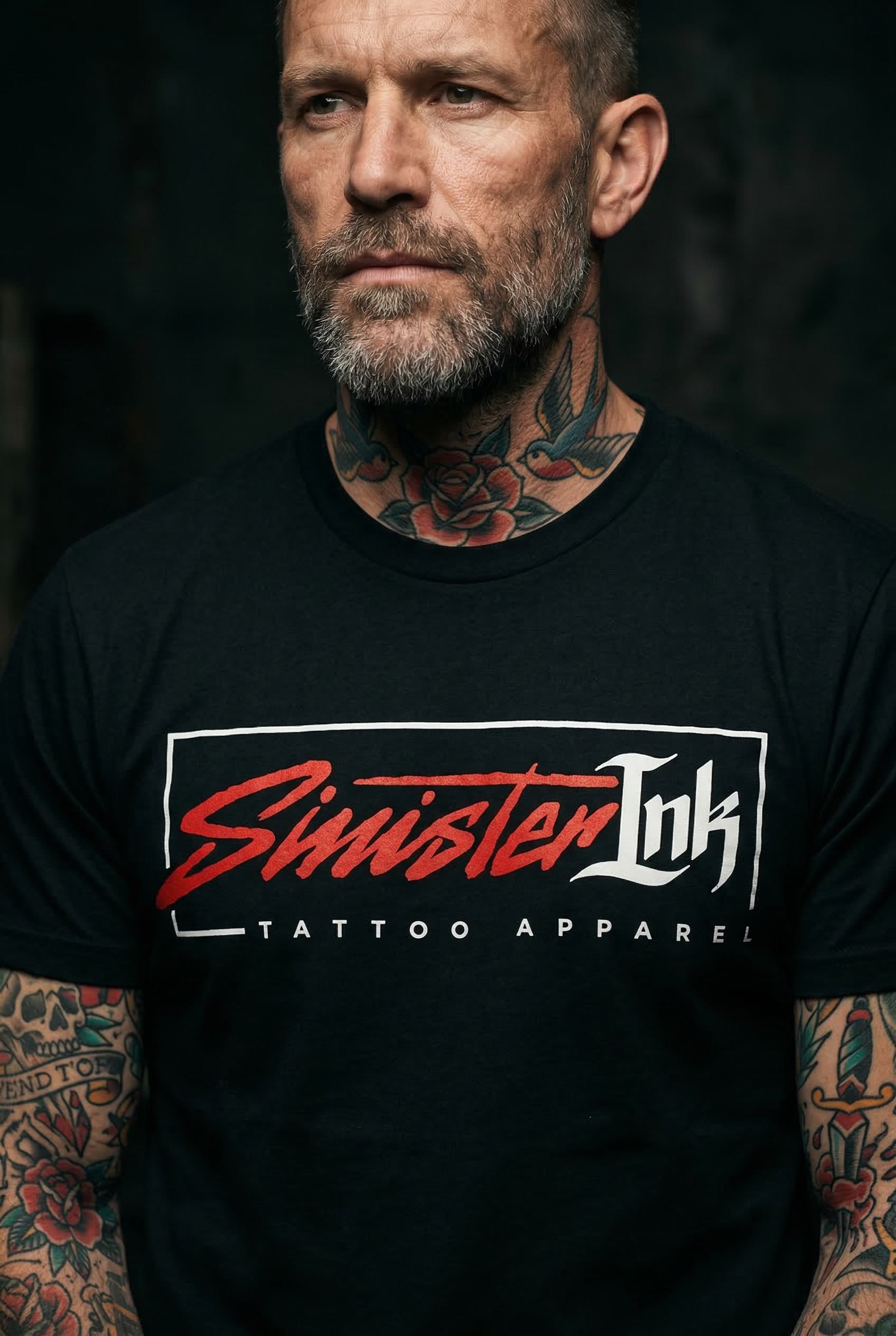 Sinister Ink Original Tee — Male Model Close-Up Front