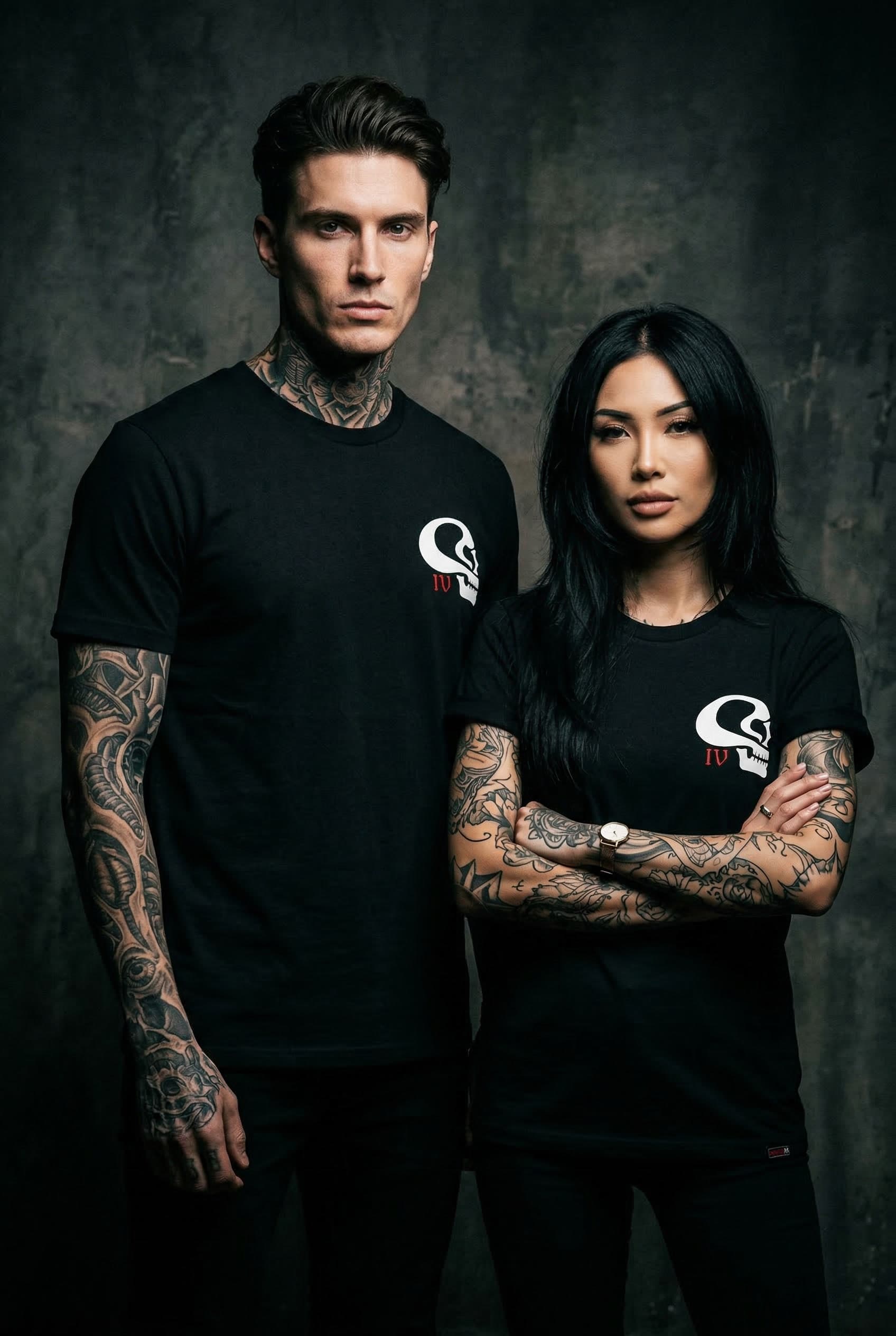 Succubus Tee — Male & Female Models Front View Studio