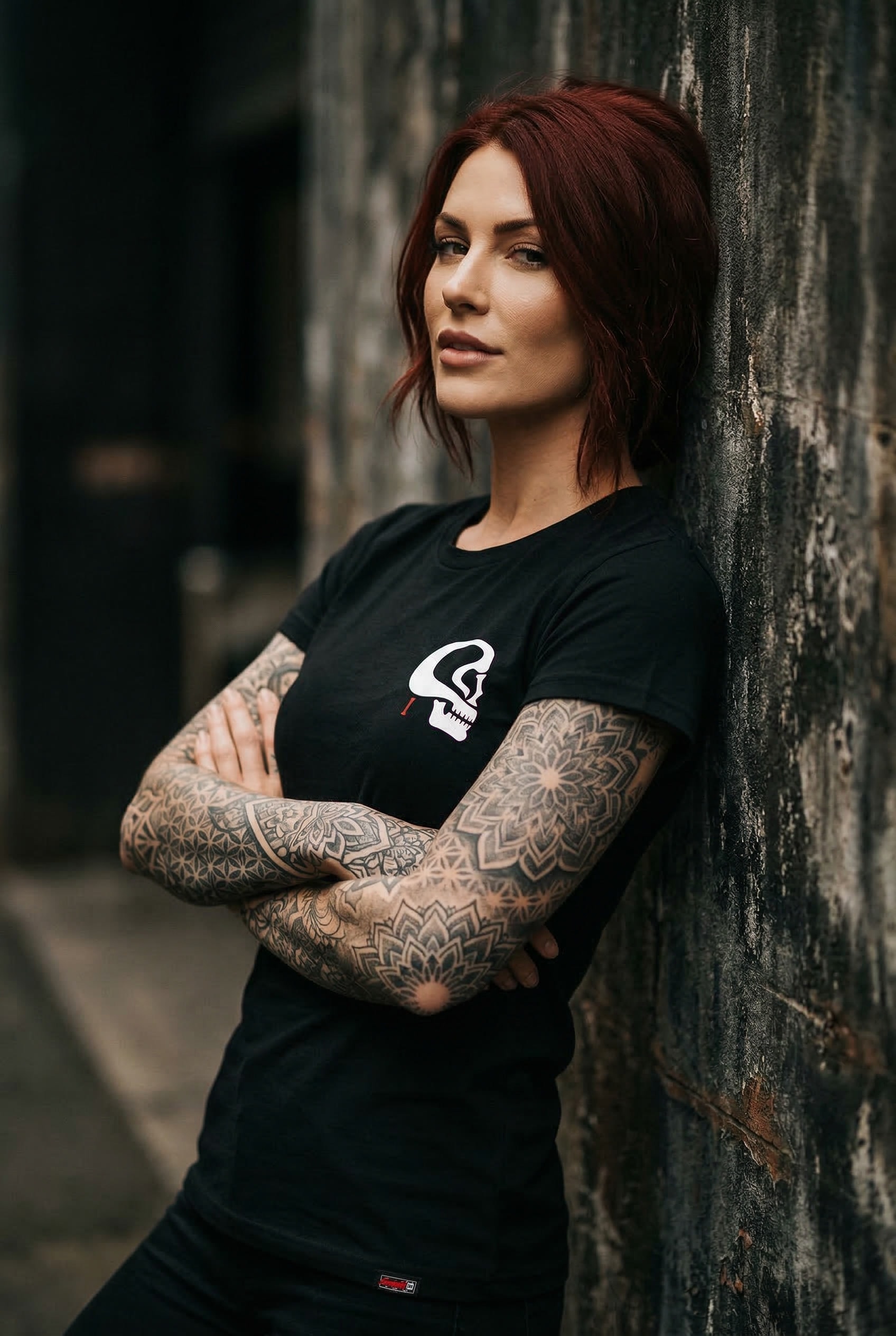 Fallen Angel Tee — Female Model Three-Quarter Front