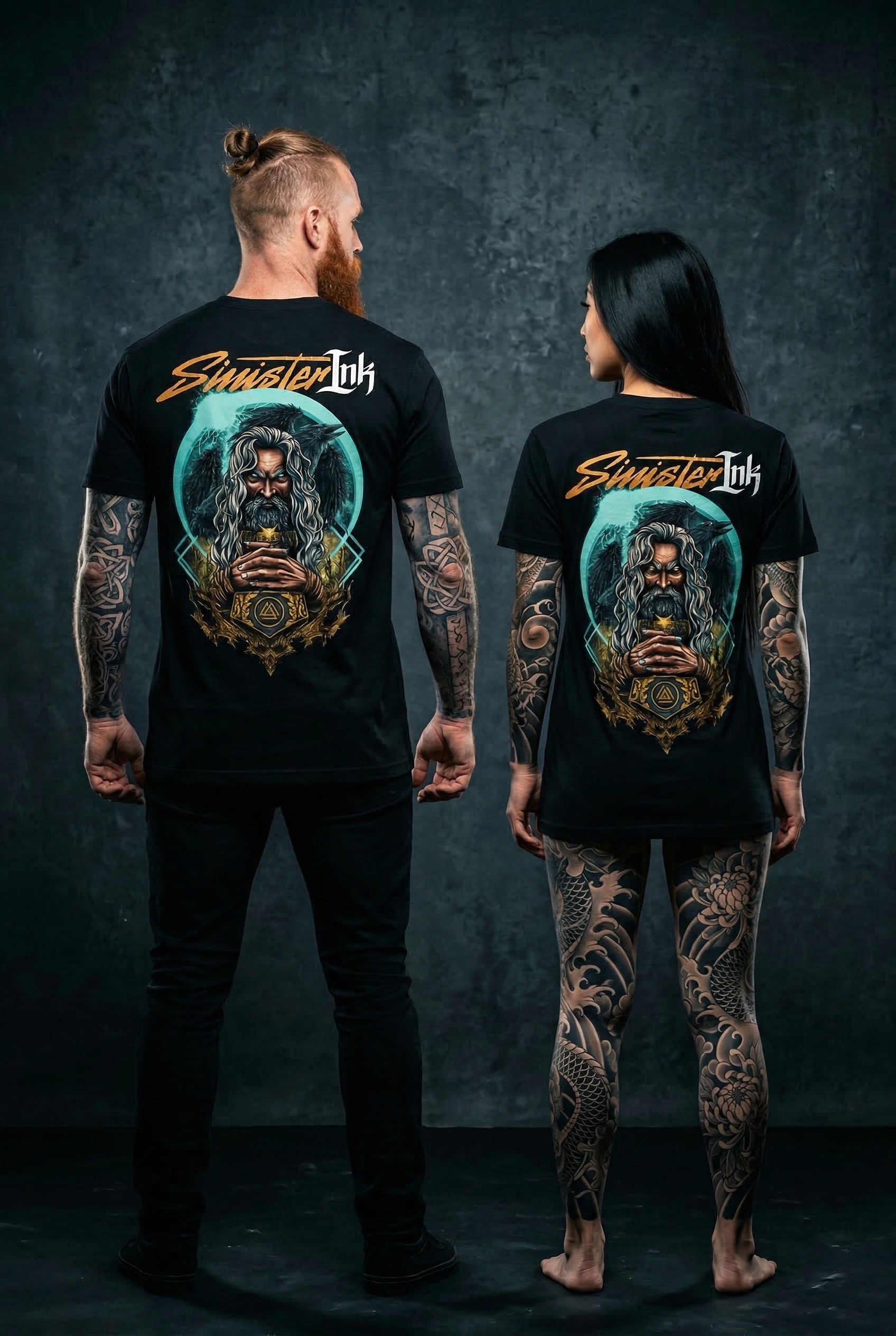 Odin Tee — Male & Female Models Back View Studio